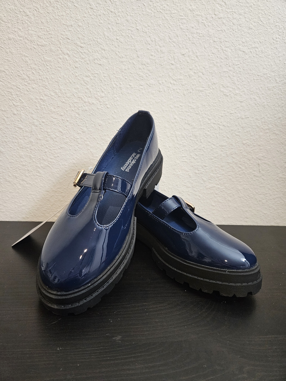 Girls Navy Patent Mary Jane Loafers with Gold Accent